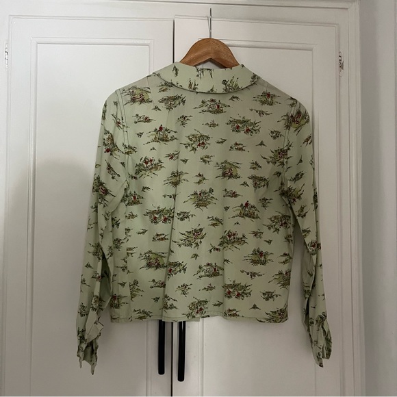 1960s sage green cotton blouse - Picture 3 of 4